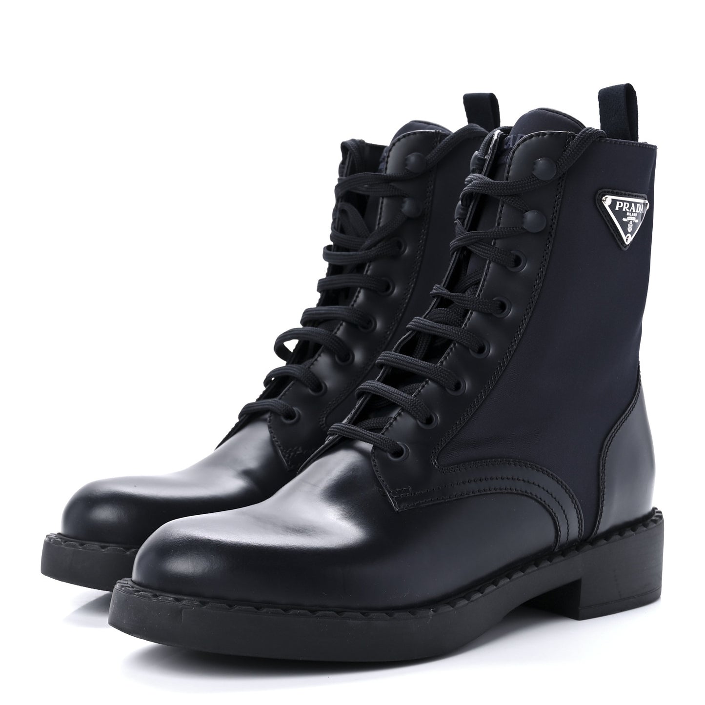 Spazzolato Re-Nylon Metal Triangle Logo Womens 50mm Combat Boots 40.5 Bleu