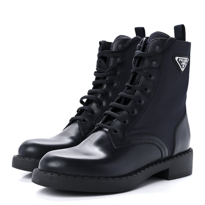 Prada Spazzolato Re-Nylon Metal Triangle Logo Womens 50mm Combat Boots 40.5 Bleu 3 of 9