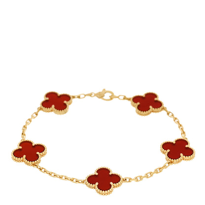 Van Cleef & Arpels 18K Yellow Gold Carnelian 5 Motifs Vintage Alhambra Bracelet 1 of 5