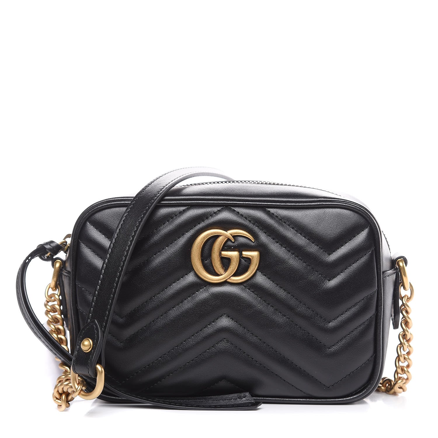 Gucci Calfskin Matelasse Mini GG Marmont Chain Shoulder Bag Black 1 of 10