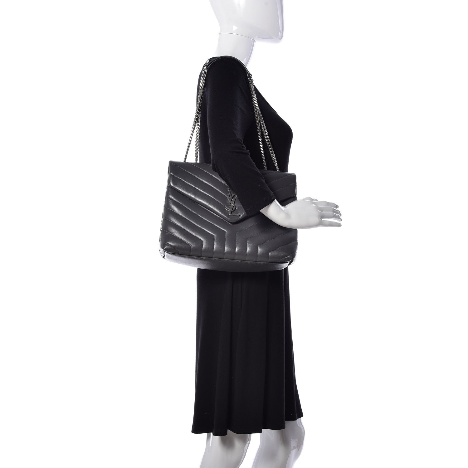 Saint Laurent Calfskin Y Quilted Monogram Medium Loulou Chain Satchel Asphalt 2 of 8