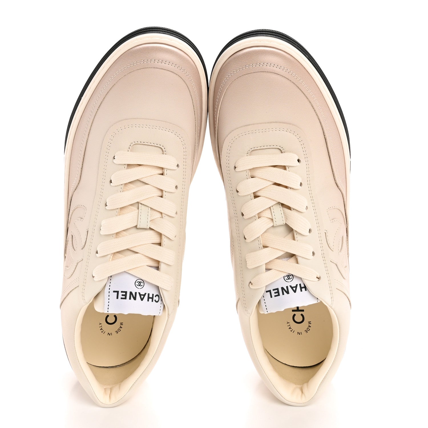 Chanel Printed Calfskin Womens CC Logo Sneakers 40 Beige 2 of 9