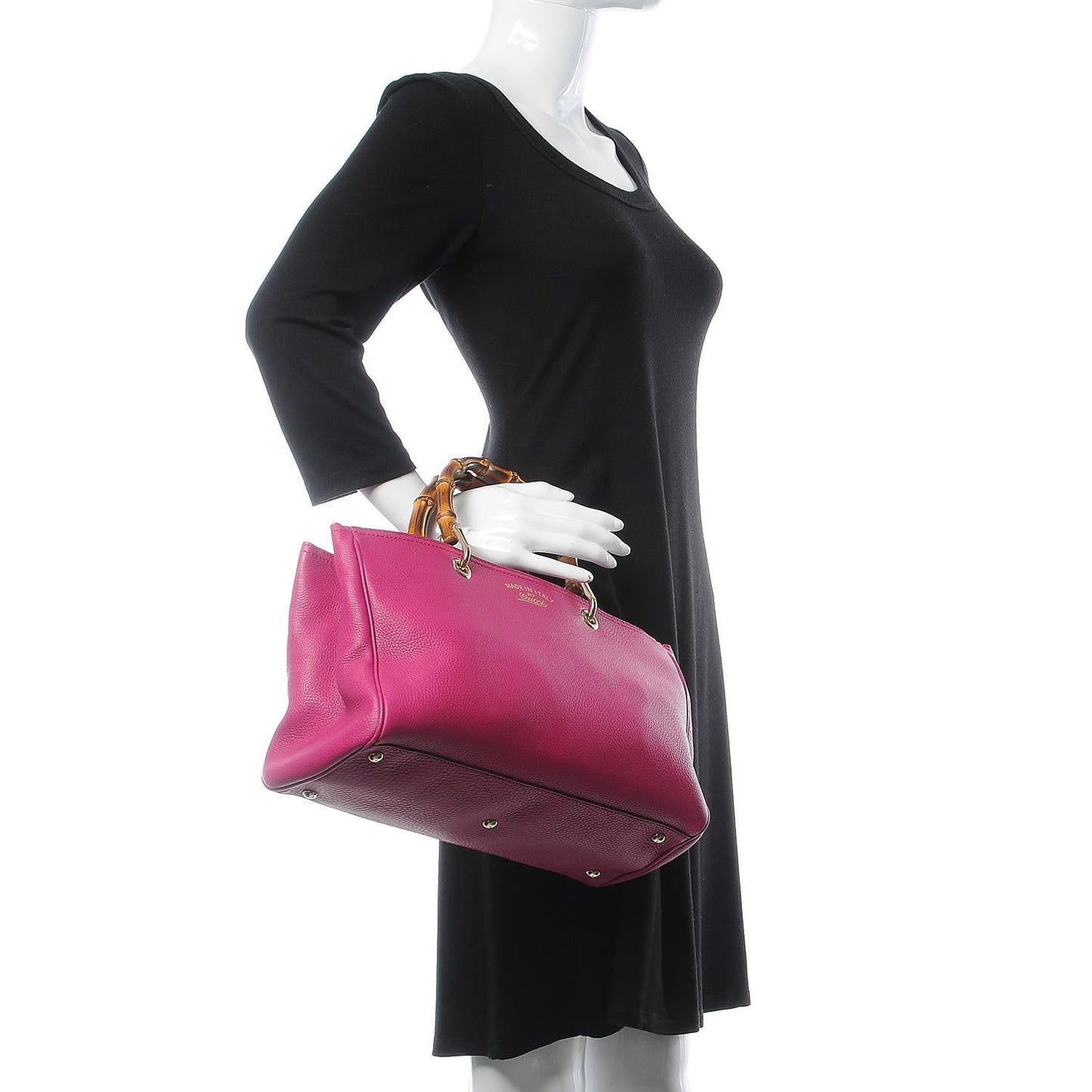 Pebbled Calfskin Medium Bamboo Shopper Tote Bright Bougainvillea