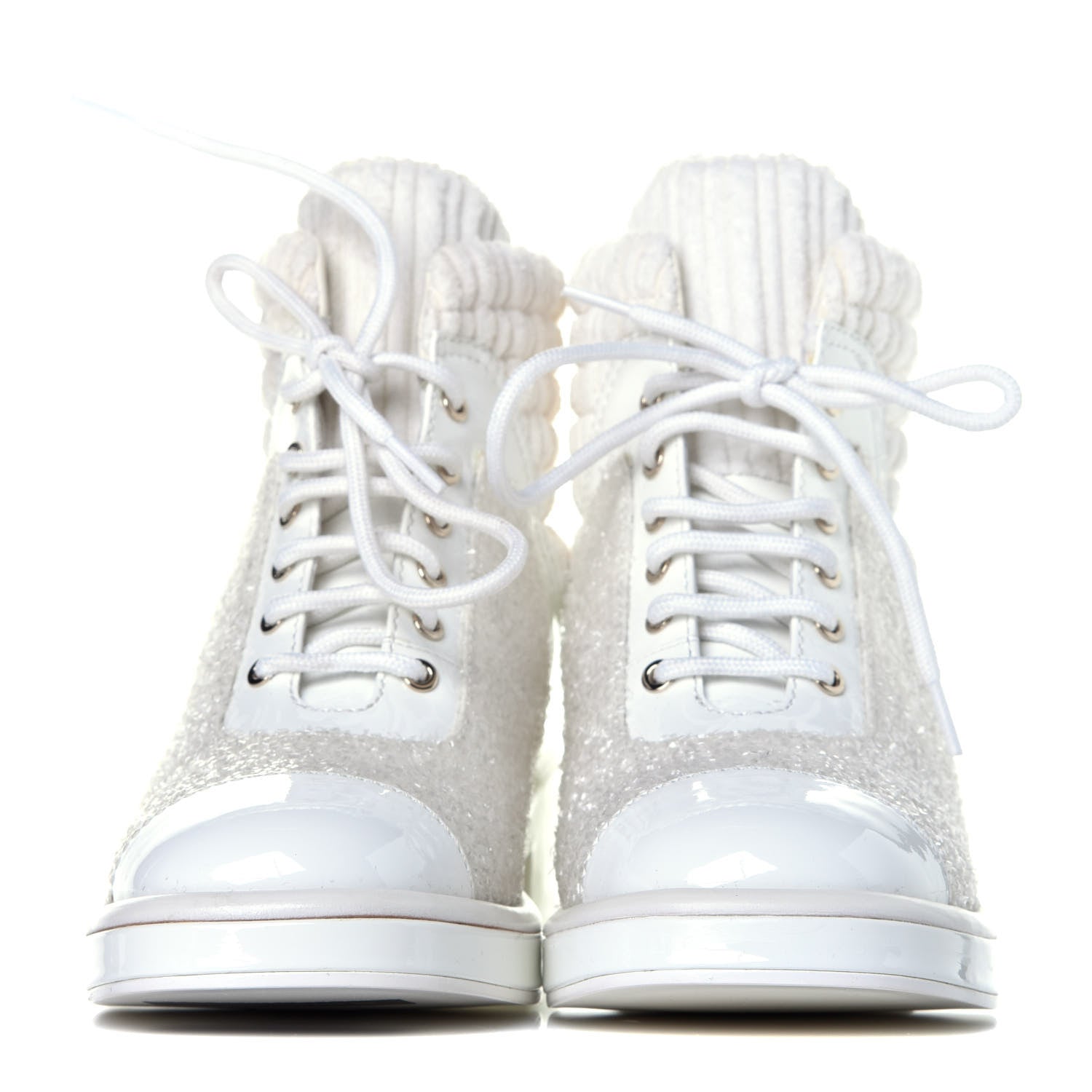 Chanel Tweed Patent Calfskin Velvet Lace Up Boots 37 White 2 of 10