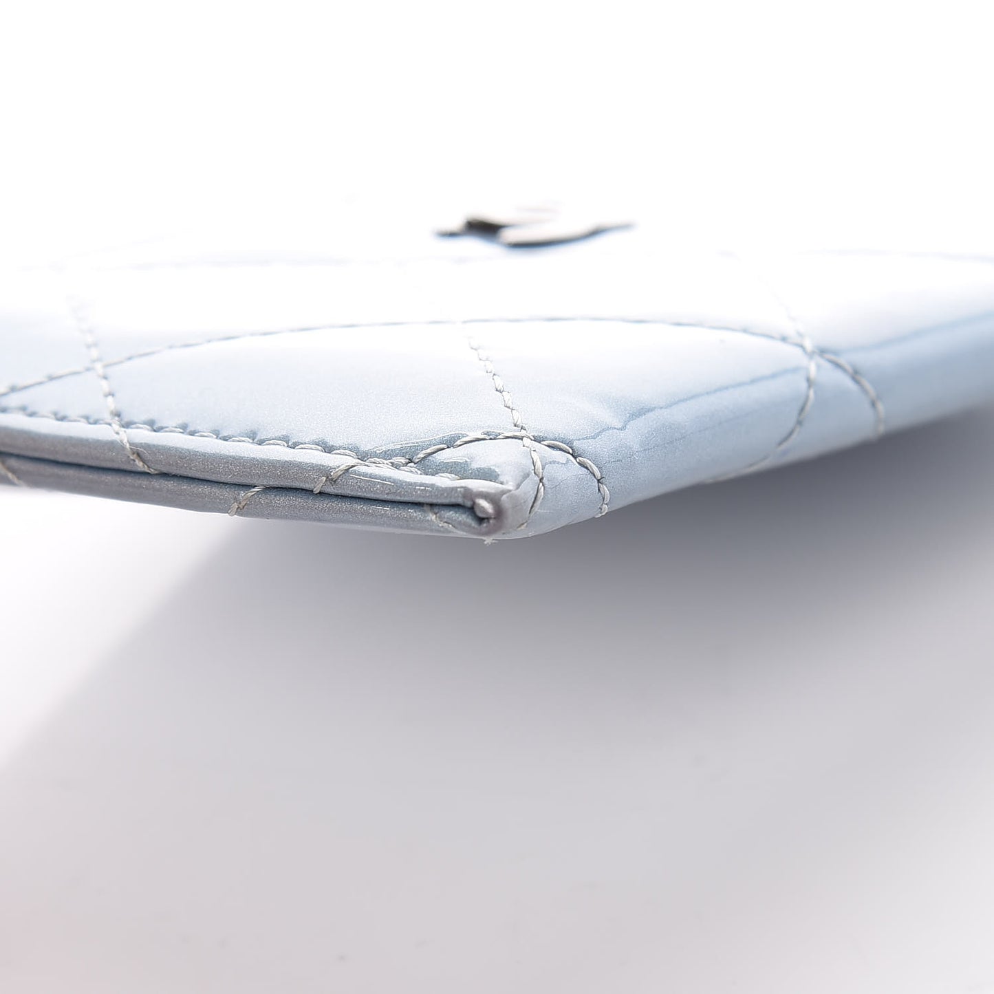 Patent Calfskin Quilted Card Holder Light Blue