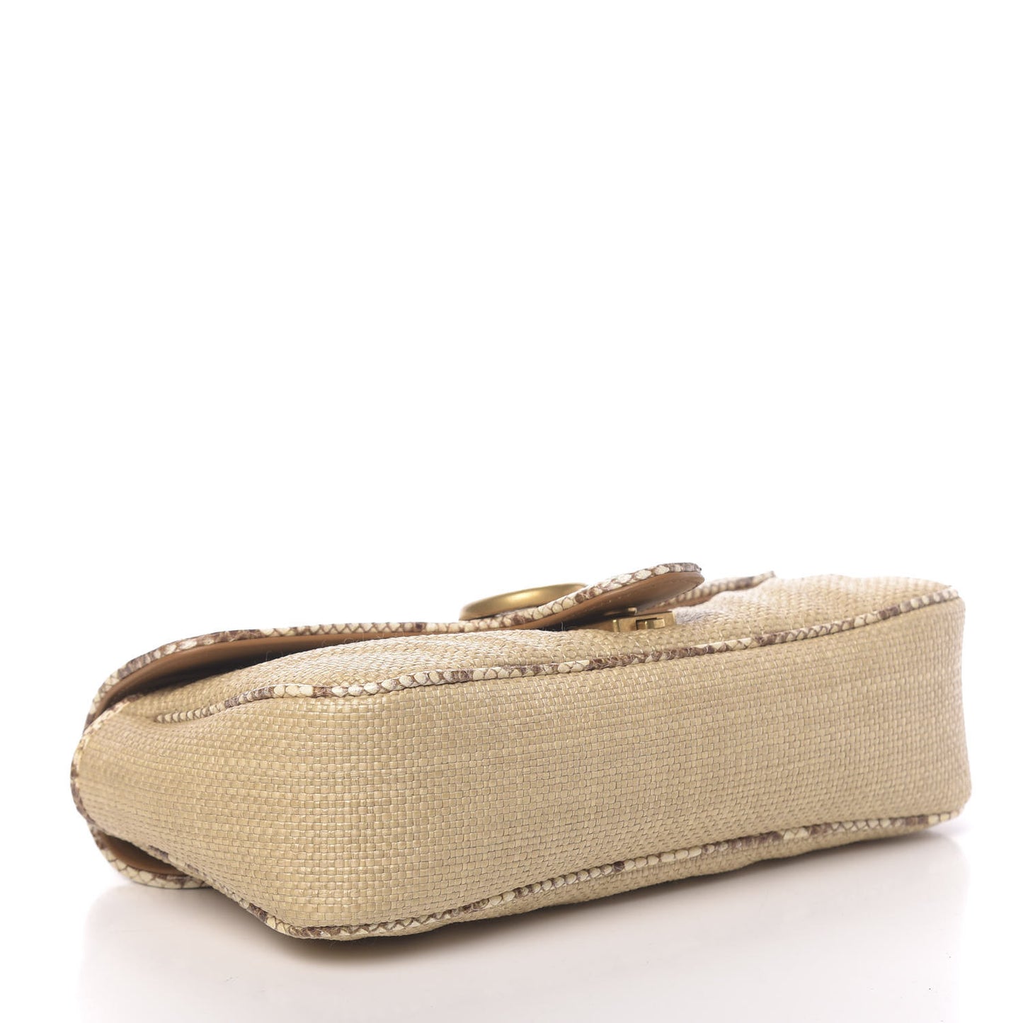 Raffia Elaphe Matelasse Small GG Marmont Shoulder Bag Natural Cream Brown