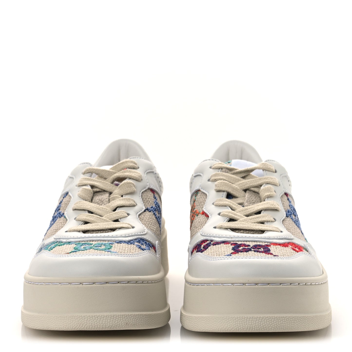 Dali Soft Calfskin GG Tennis Embossed Perforated Womens Platform 55mm Sneakers 38.5 White Multicolor