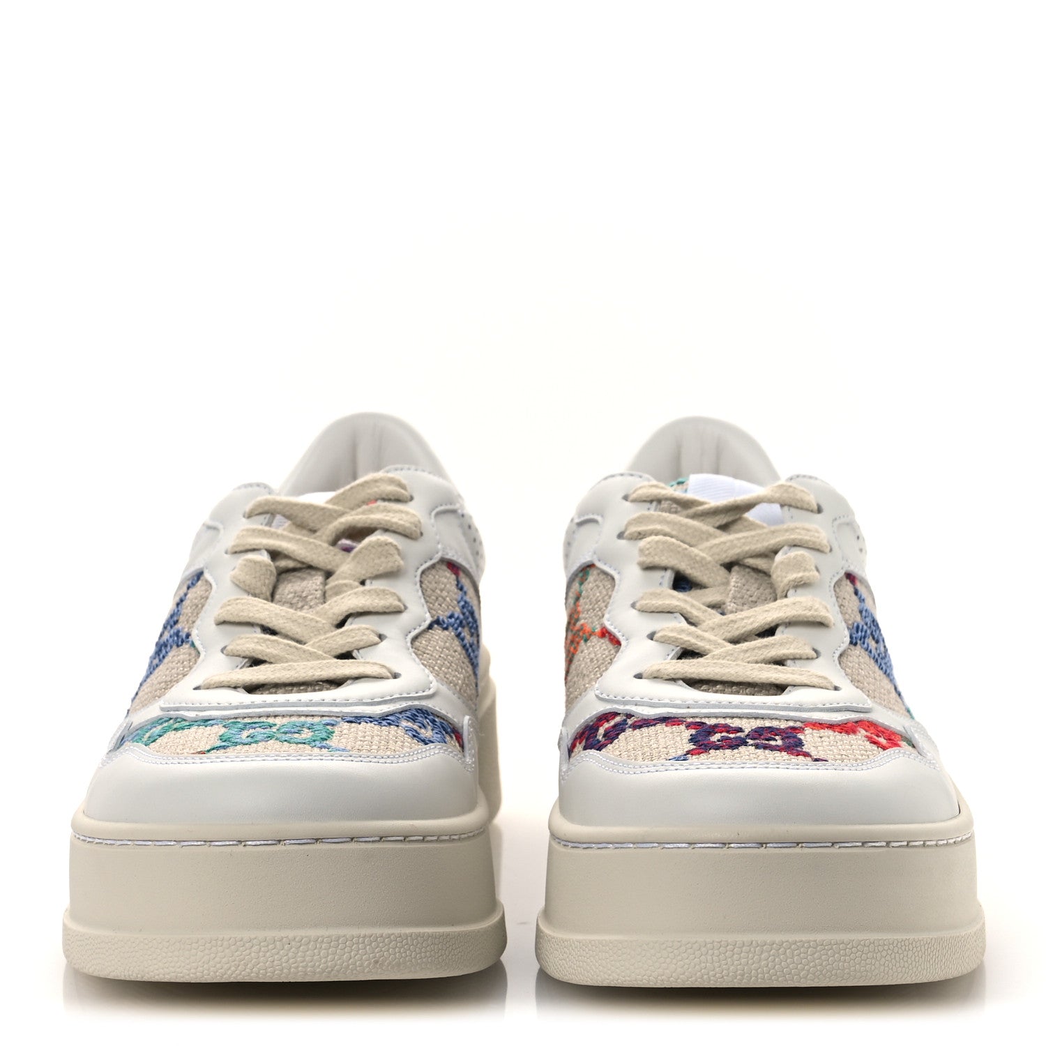 Gucci Dali Soft Calfskin GG Tennis Embossed Perforated Womens Platform 55mm Sneakers 38.5 White Multicolor 3 of 12
