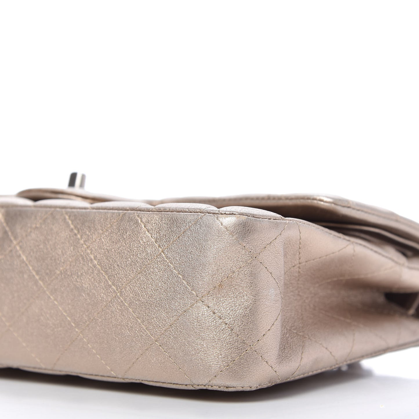 Metallic Lambskin Quilted Medium Double Flap Gold