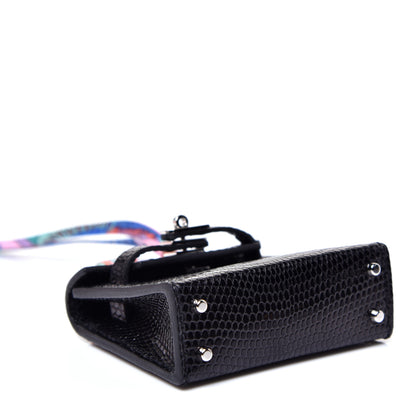 Hermes Lizard Mini Kelly Twilly Bag Charm Black 5 of 6
