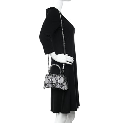Balenciaga Shiny Calfskin Snakeskin Embossed Hourglass Top Handle Bag XS Silver Black 2 of 9