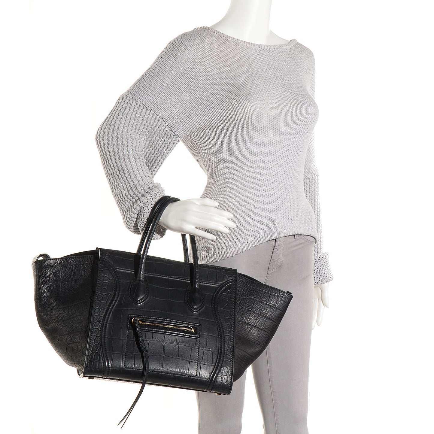 Crocodile Embossed Medium Phantom Luggage Black