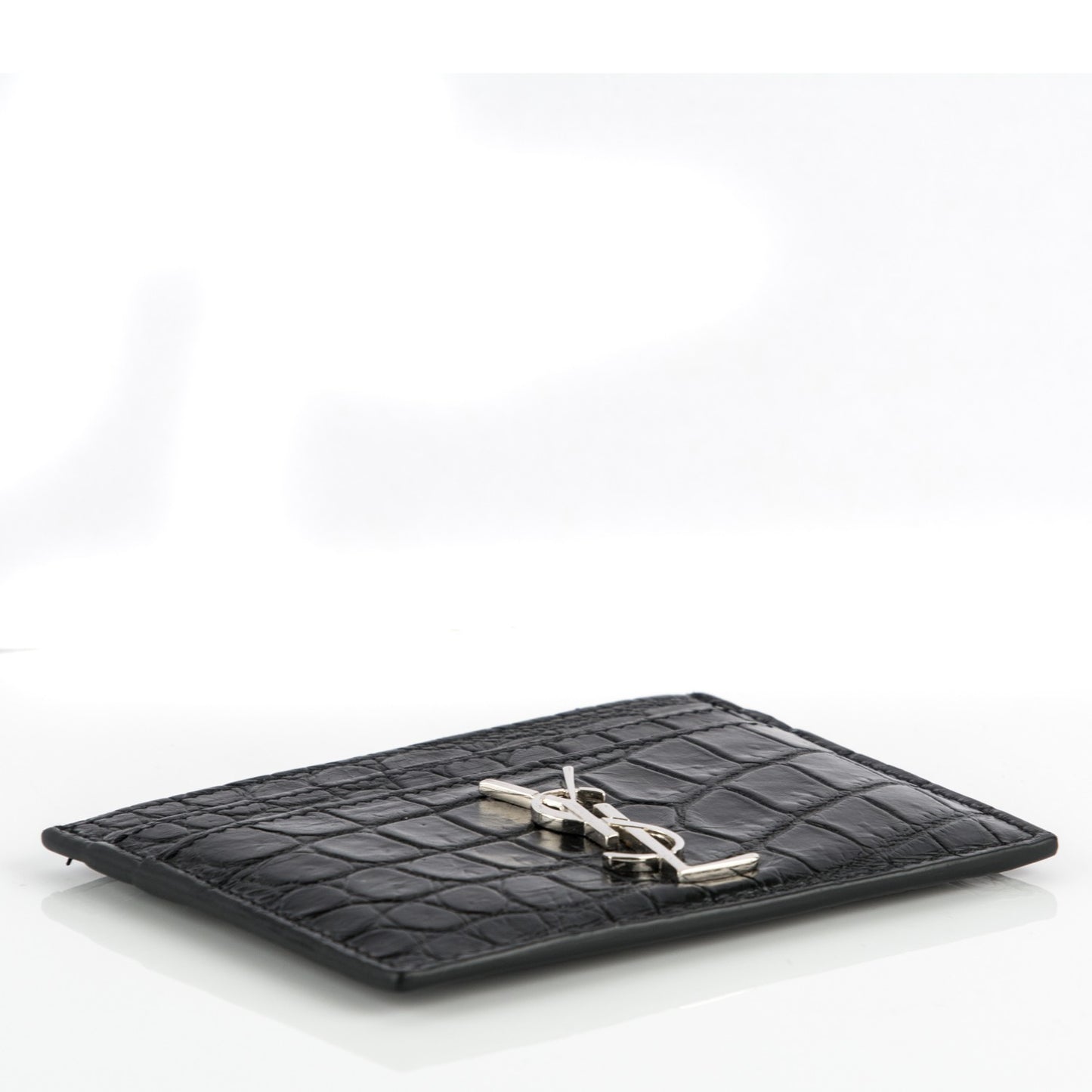 Calfskin Crocodile Embossed Monogram Credit Card Case Black