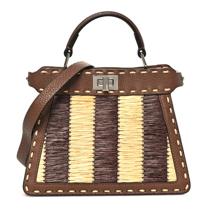 Fendi Cuoio Romano Raffia Woven Petite Peekaboo I SEE U Satchel Natural Gianduia 1 of 9