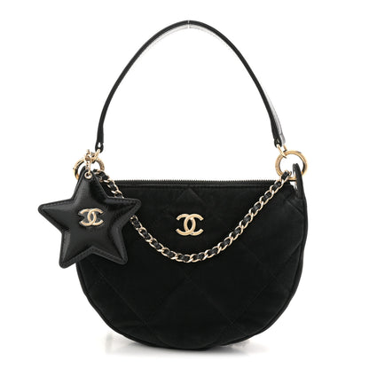 Chanel Velvet Effect Nylon Shiny Crumpled Calfskin Coco Neige Quilted Clutch With Chain Black 1 of 11