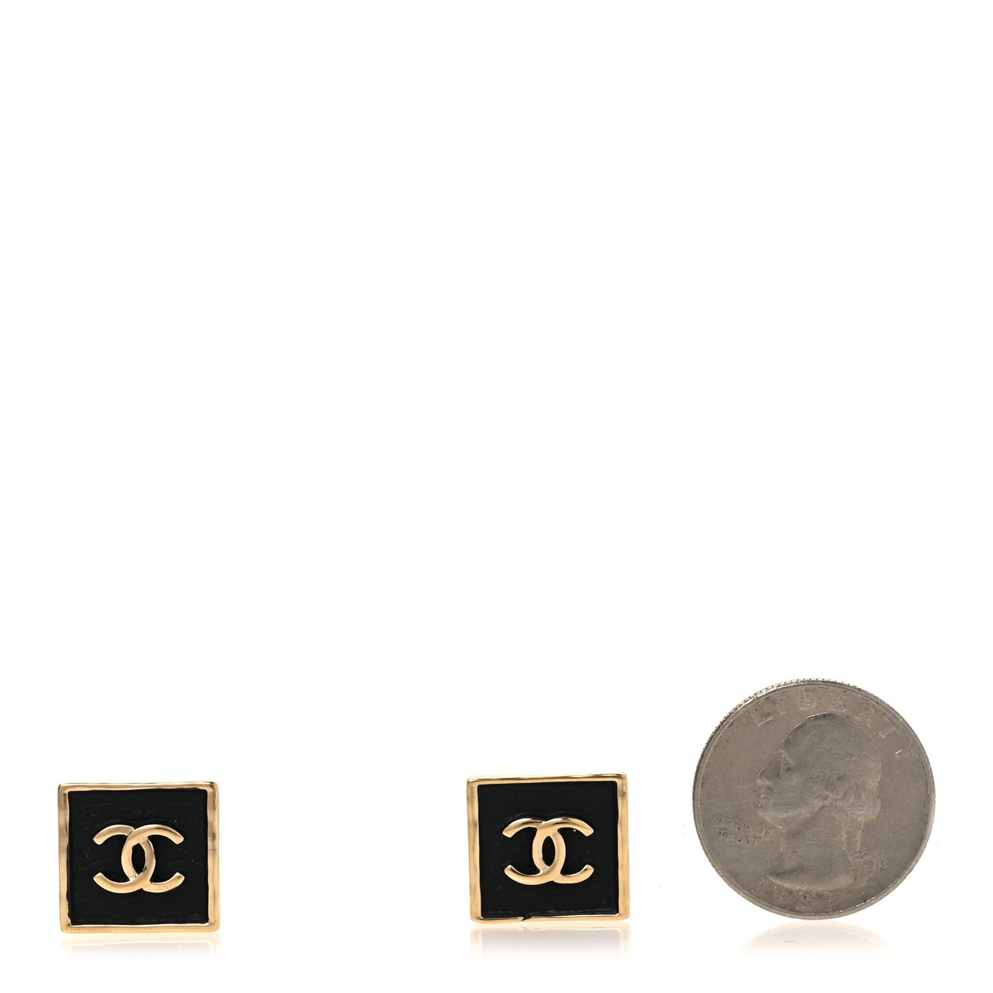 Metal Enamel CC Square Earrings Gold Black