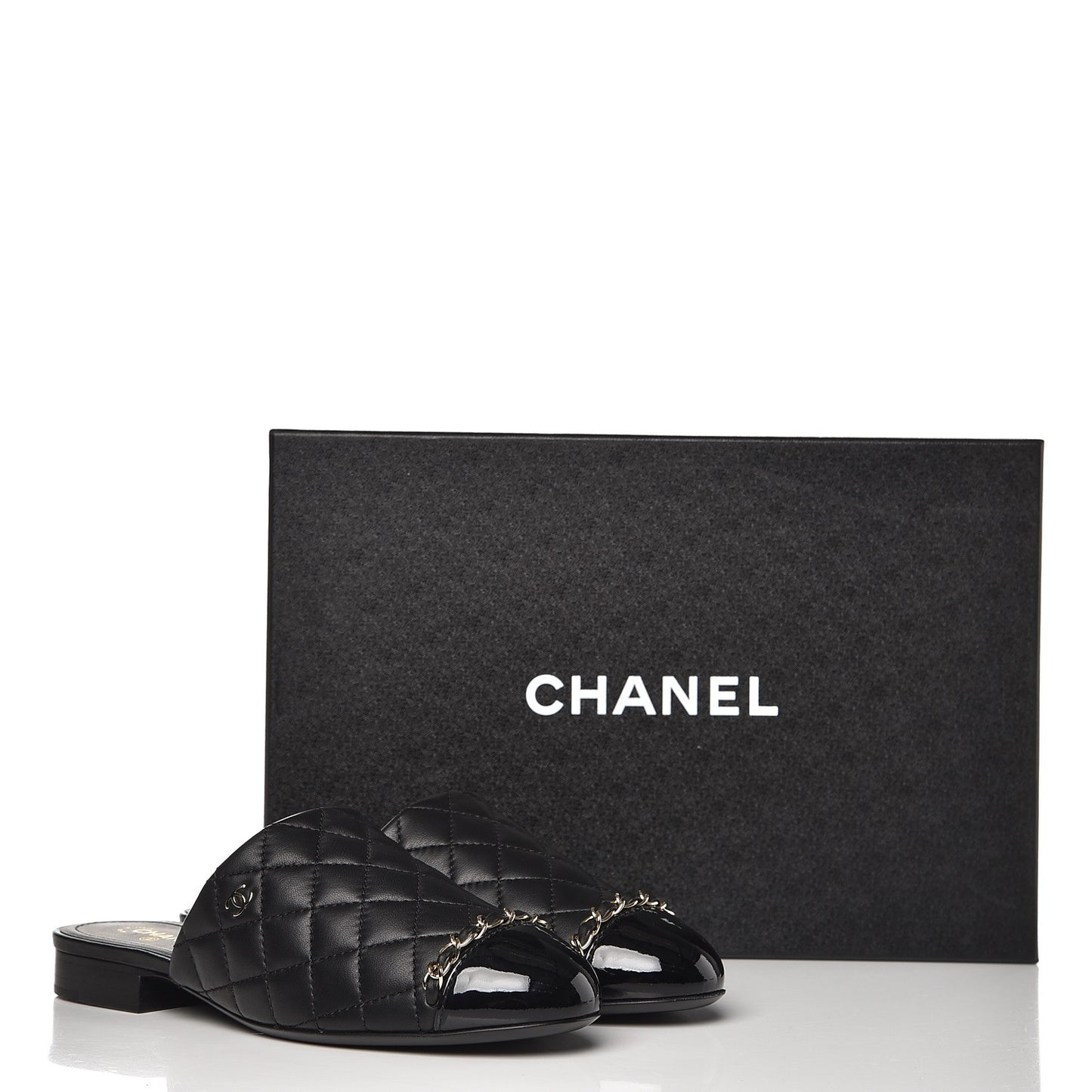 Lambskin Quilted Chain Mules 35 Black