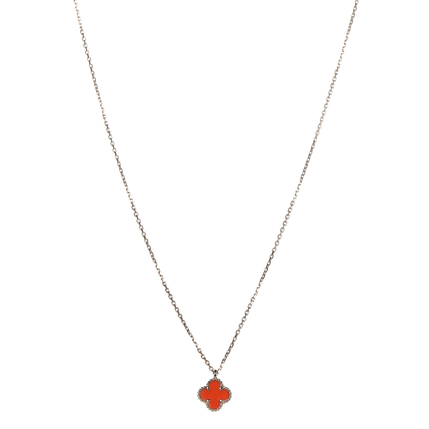 Van Cleef & Arpels 18K Rose Gold Carnelian Sweet Alhambra Pendant Necklace 1 of 9
