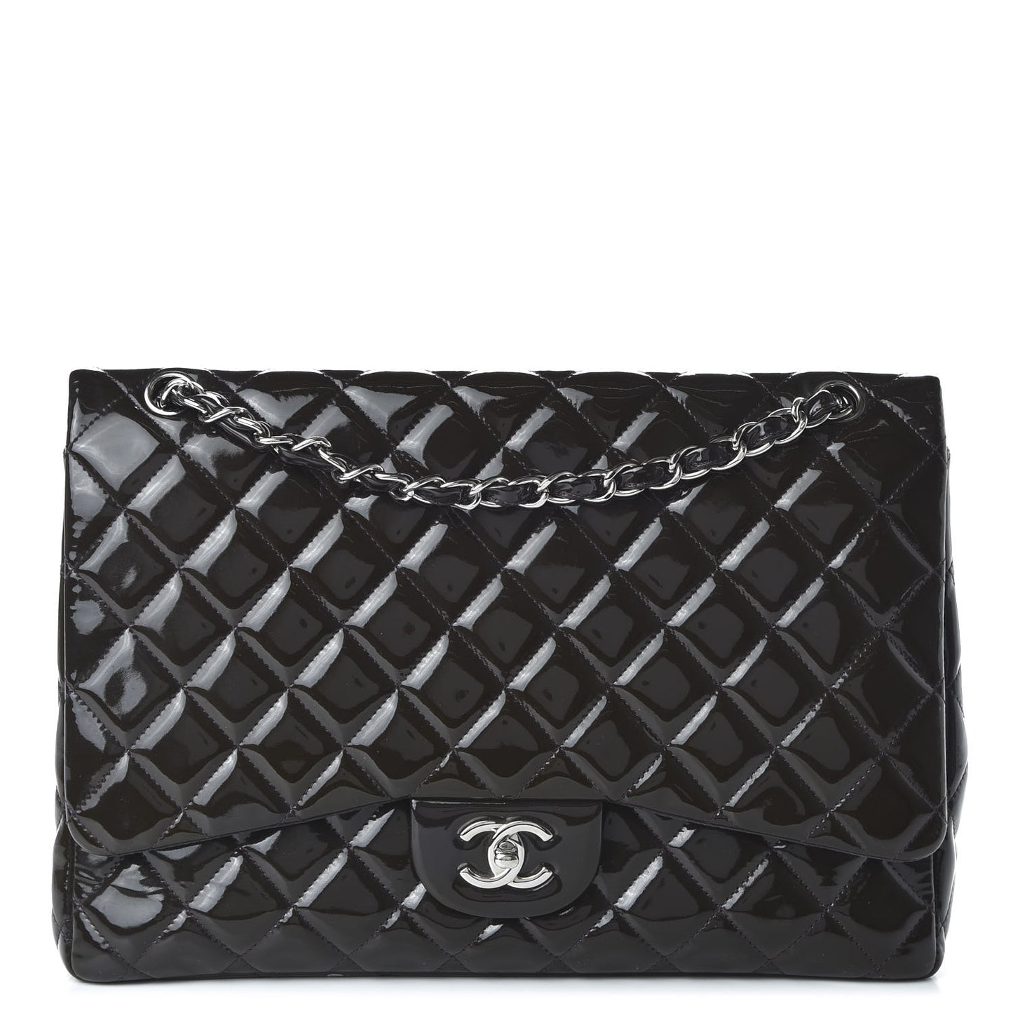 Patent Quilted Maxi Single Flap Dark Purple