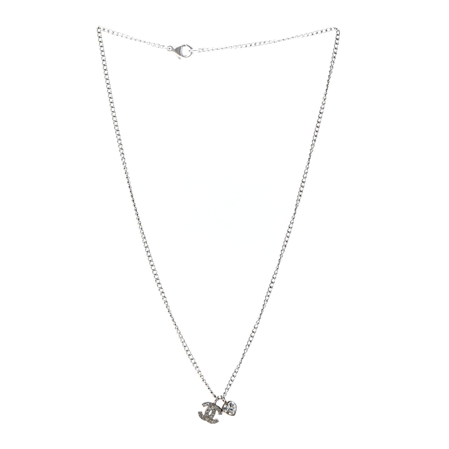 Crystal Mini Heart CC Necklace Silver