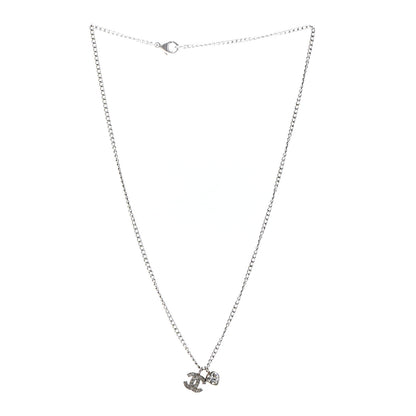 Chanel Crystal Mini Heart CC Necklace Silver 3 of 6