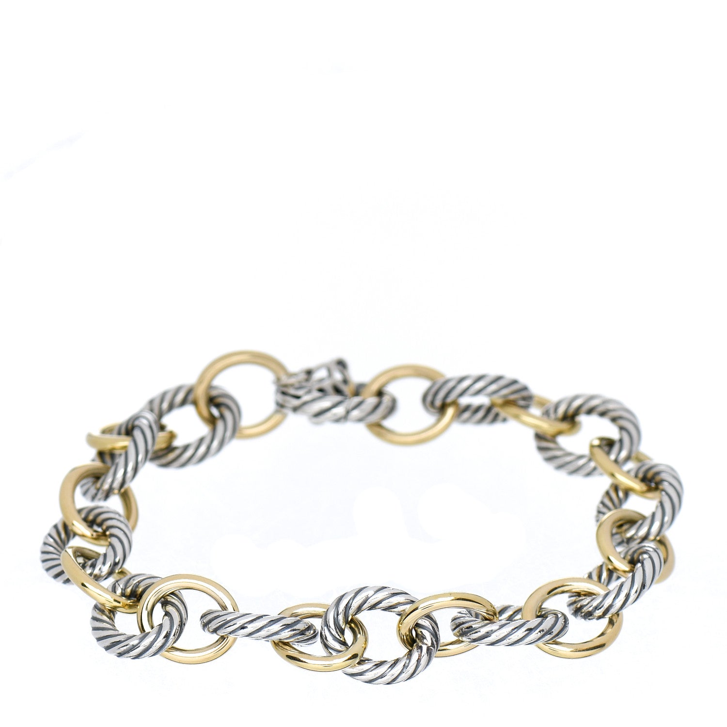 David Yurman Sterling Silver 18K Yellow Gold 10mm Medium Oval Link Bracelet 1 of 3