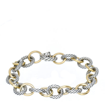David Yurman Sterling Silver 18K Yellow Gold 10mm Medium Oval Link Bracelet 1 of 3