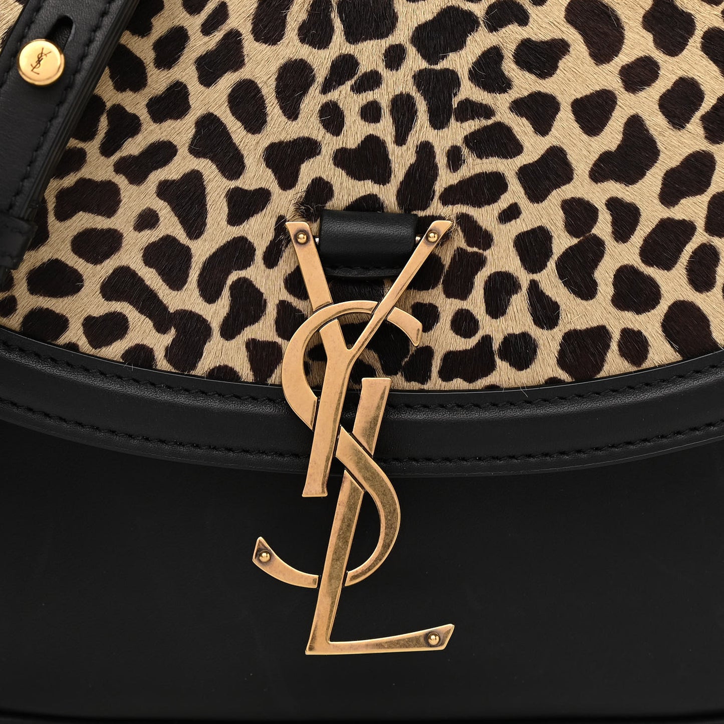 Pony Hair Calfskin Leopard Print Monogram Medium Kaia Satchel Black