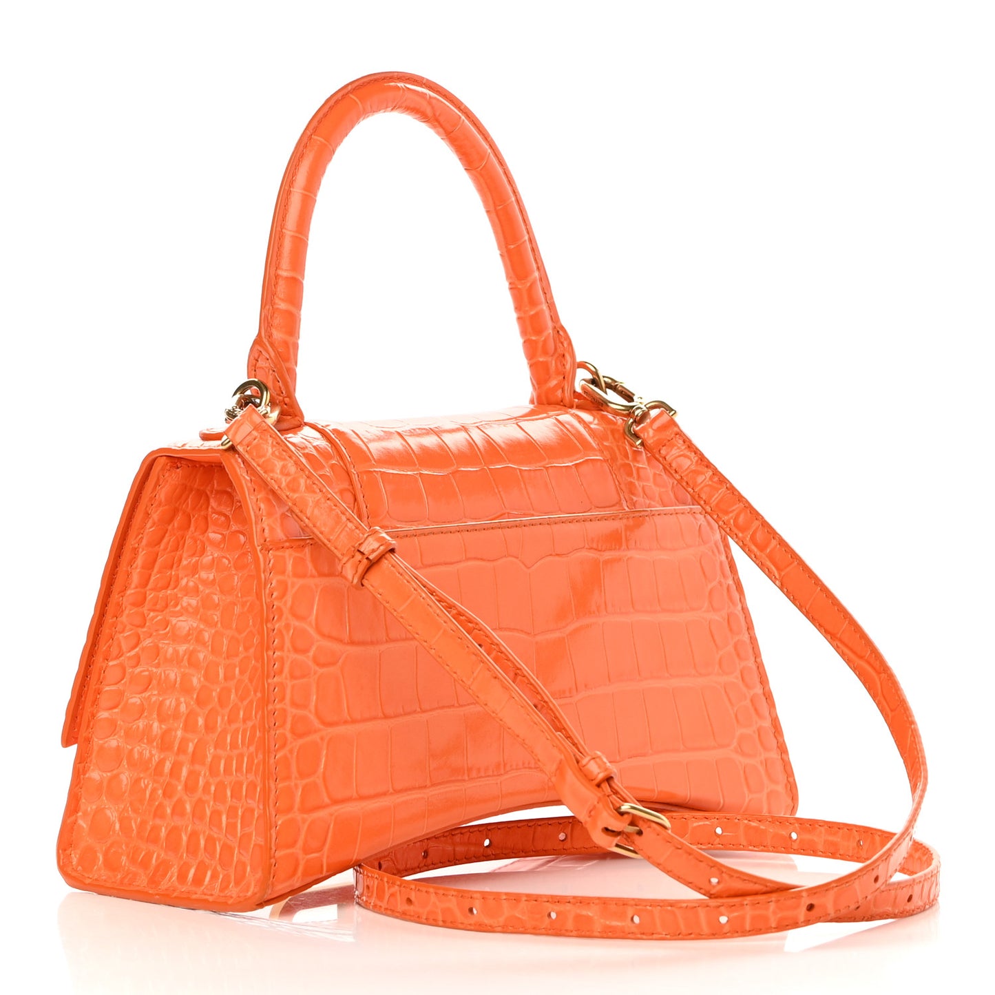 Shiny Calfskin Crocodile Embossed Small Hourglass Top Handle Bag Orange