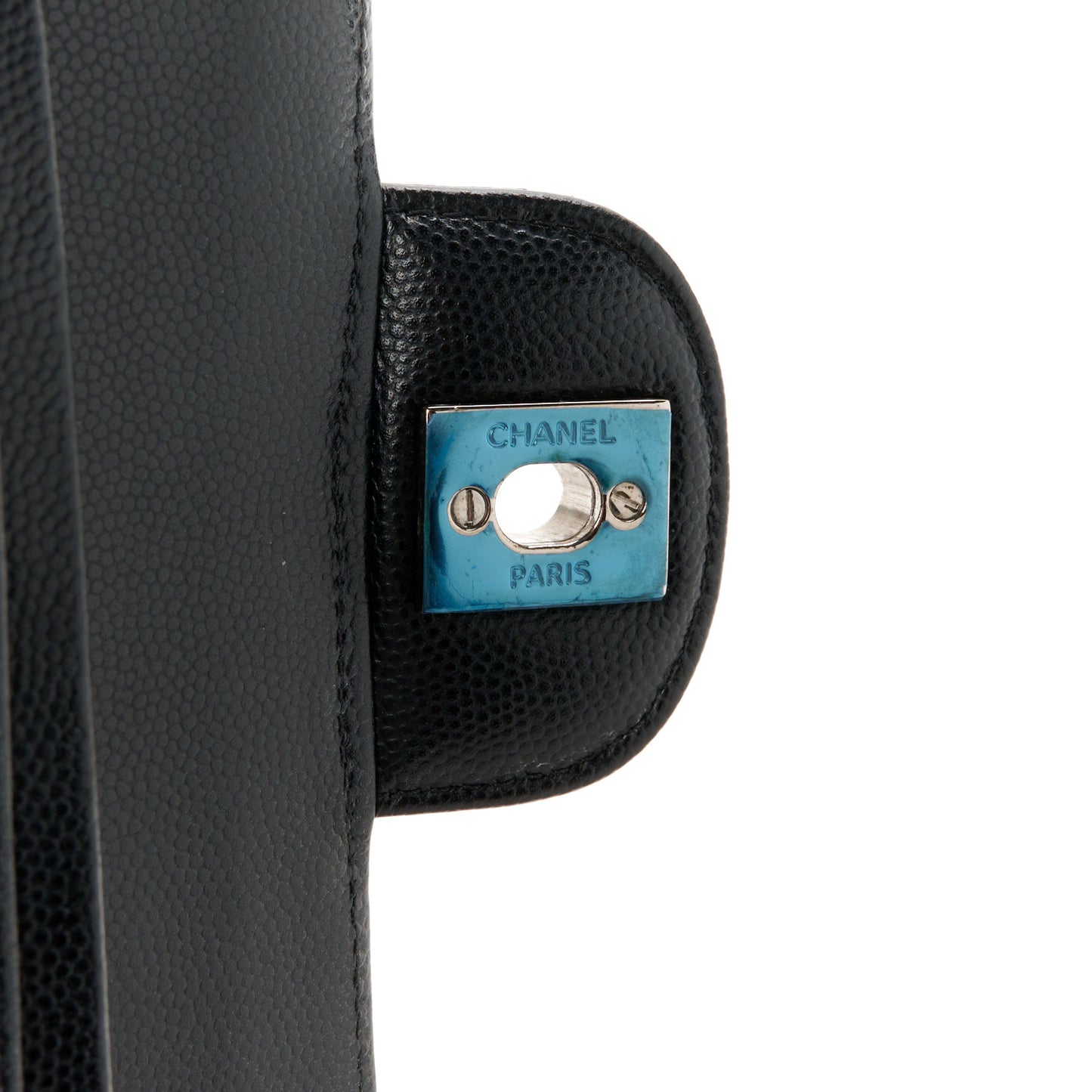 Caviar Chevron Quilted Medium Double Flap Black