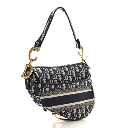 Christian Dior Oblique Embroidered Saddle Bag Blue 3 of 9
