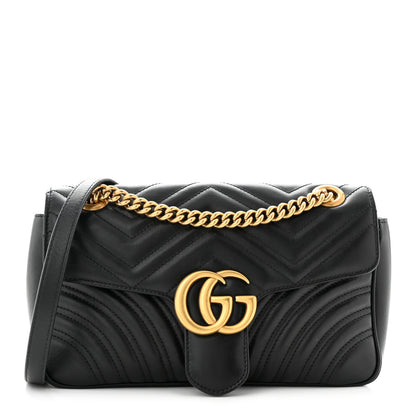 Gucci Calfskin Matelasse Small GG Marmont Shoulder Bag Black 1 of 10