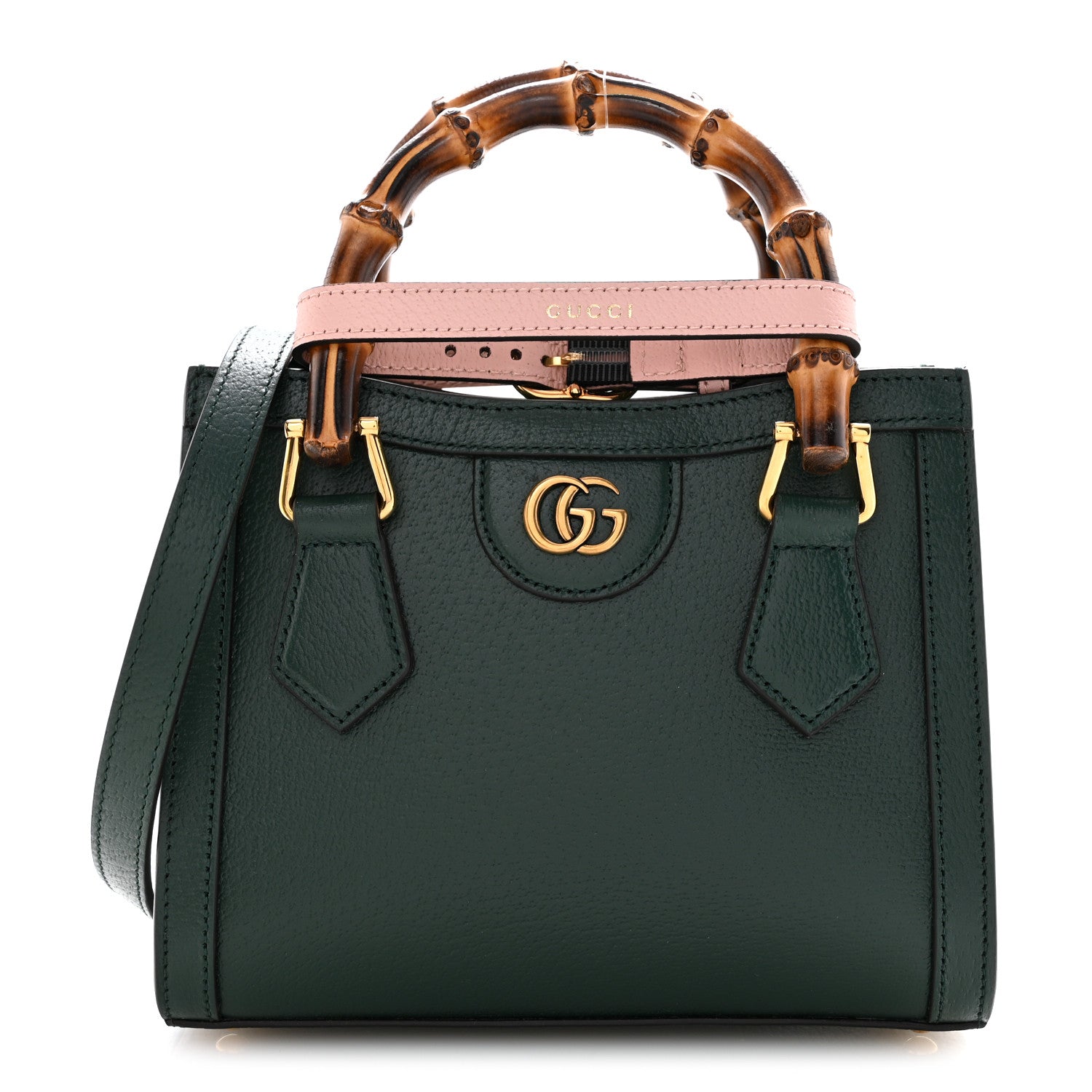 Gucci Textured Dollar Calfskin Web Mini Diana Tote Bag Vintage Green Pink 1 of 11