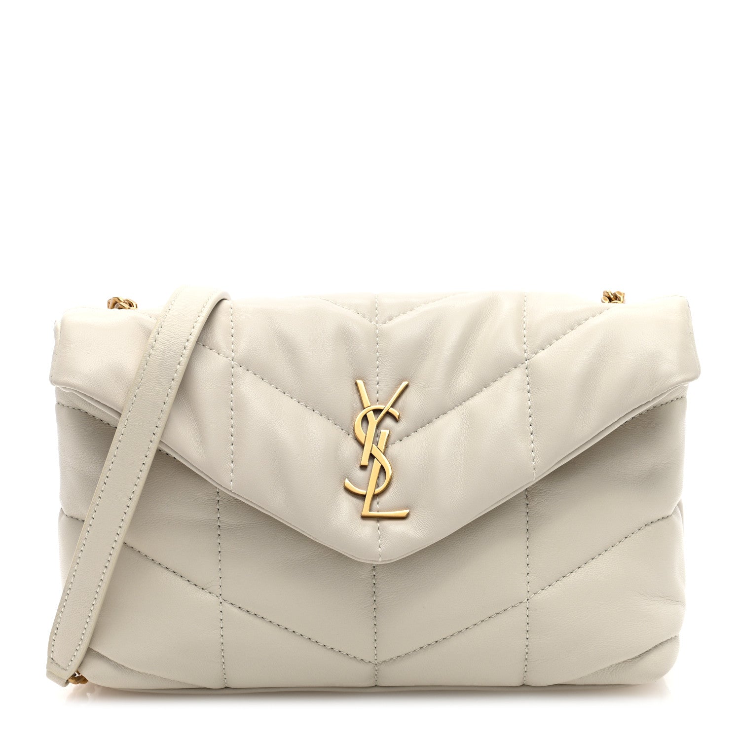Saint Laurent Lambskin Quilted Toy Loulou Puffer Monogram Chain Satchel Crema Soft 1 of 9