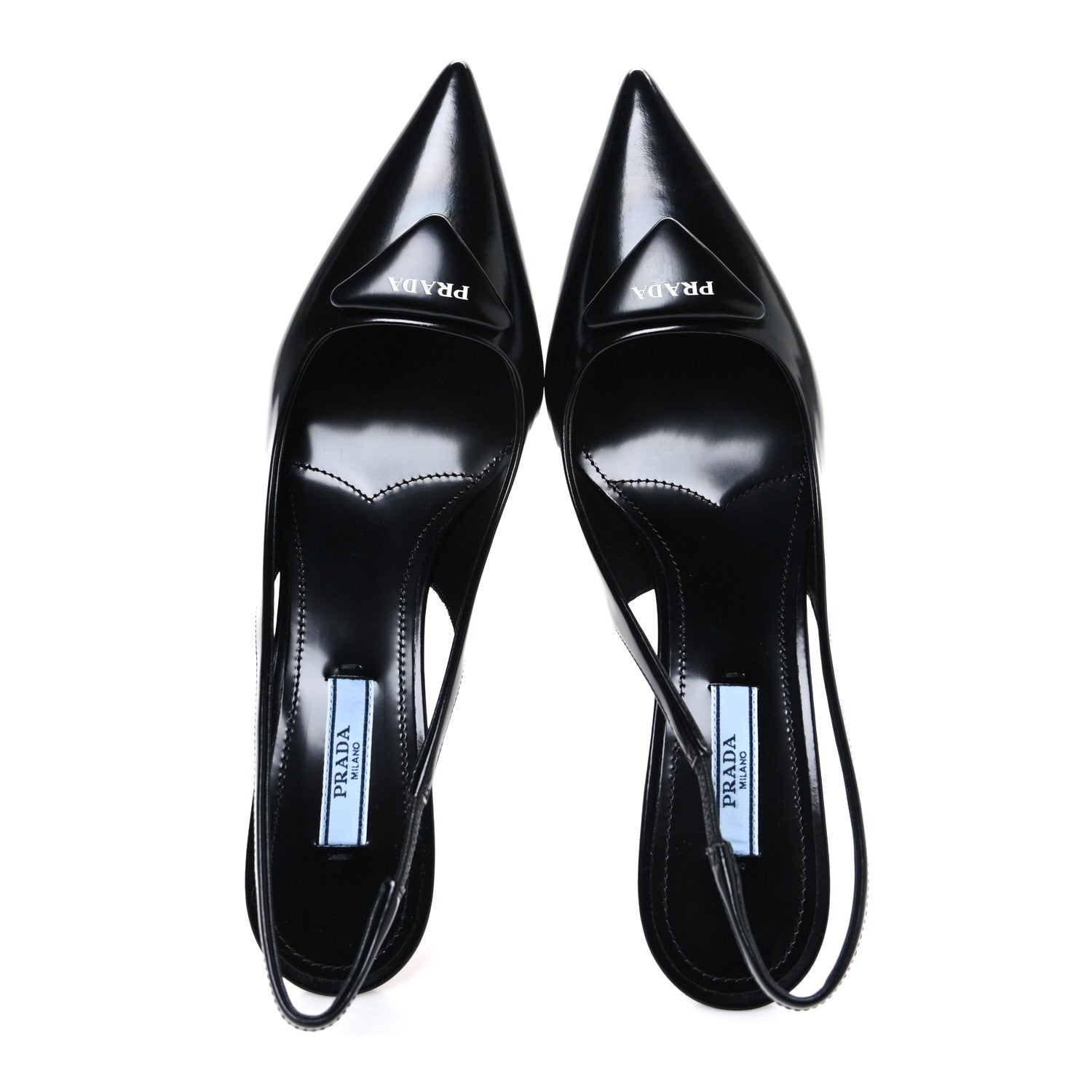 Prada Spazzolato Triangle Logo Pointed Toe 75mm Slingback Pumps 37.5 Black 2 of 10
