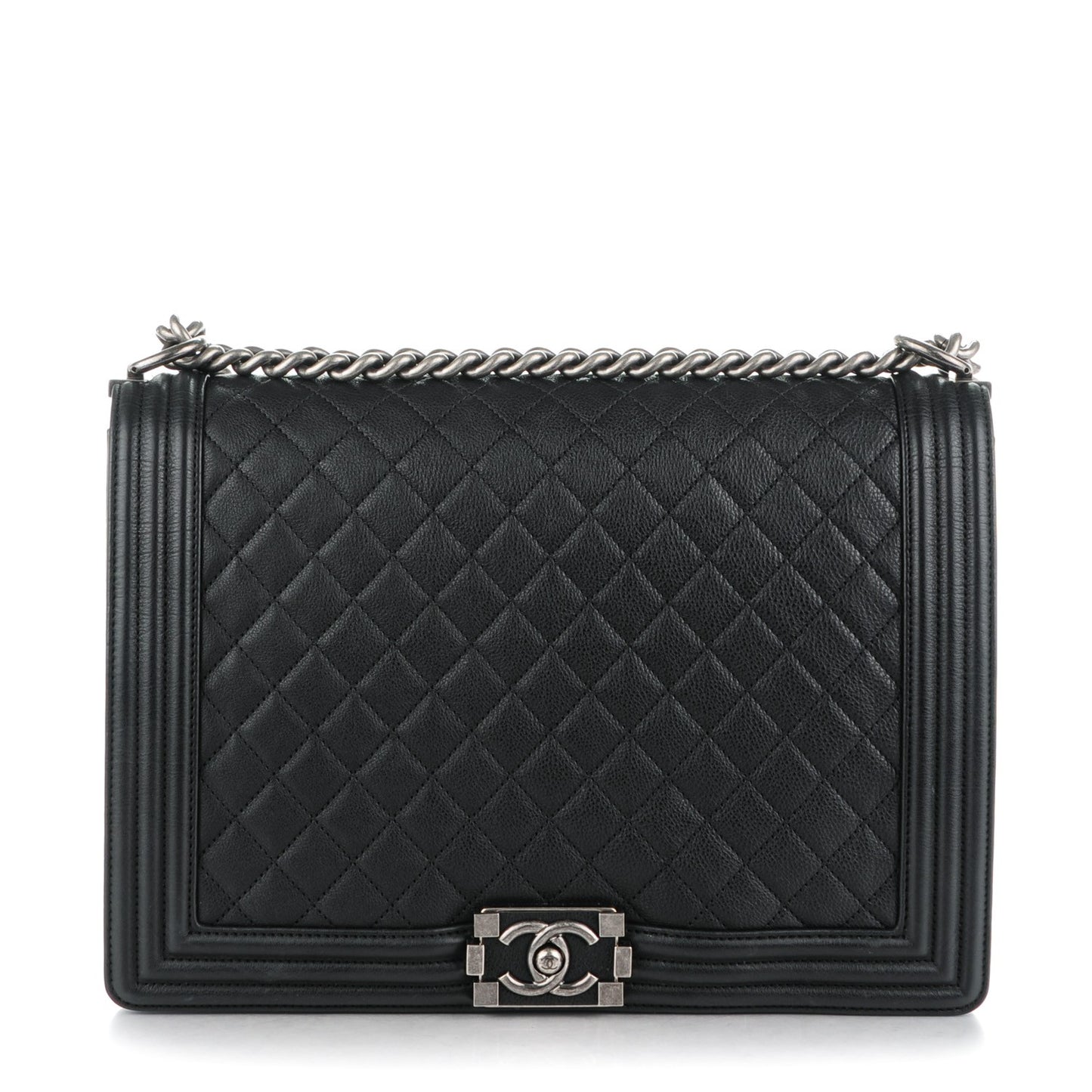Calfskin Quilted Large Boy Flap Black
