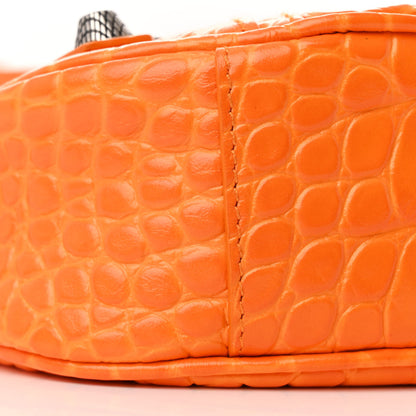 Balenciaga Extra Supple Calfskin Crocodile Embossed Le Cagole Shoulder Bag XS Pop Orange 11 of 12