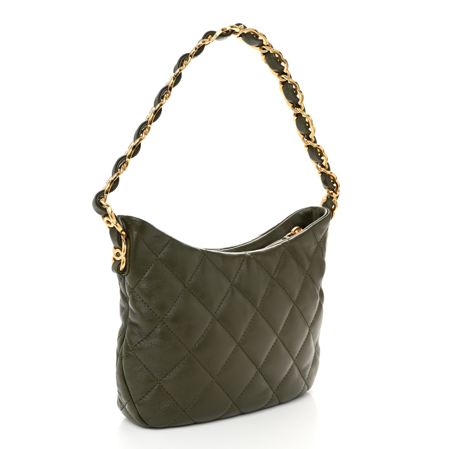 Chanel Lambskin Quilted CC Links Hobo Khaki 3 of 10