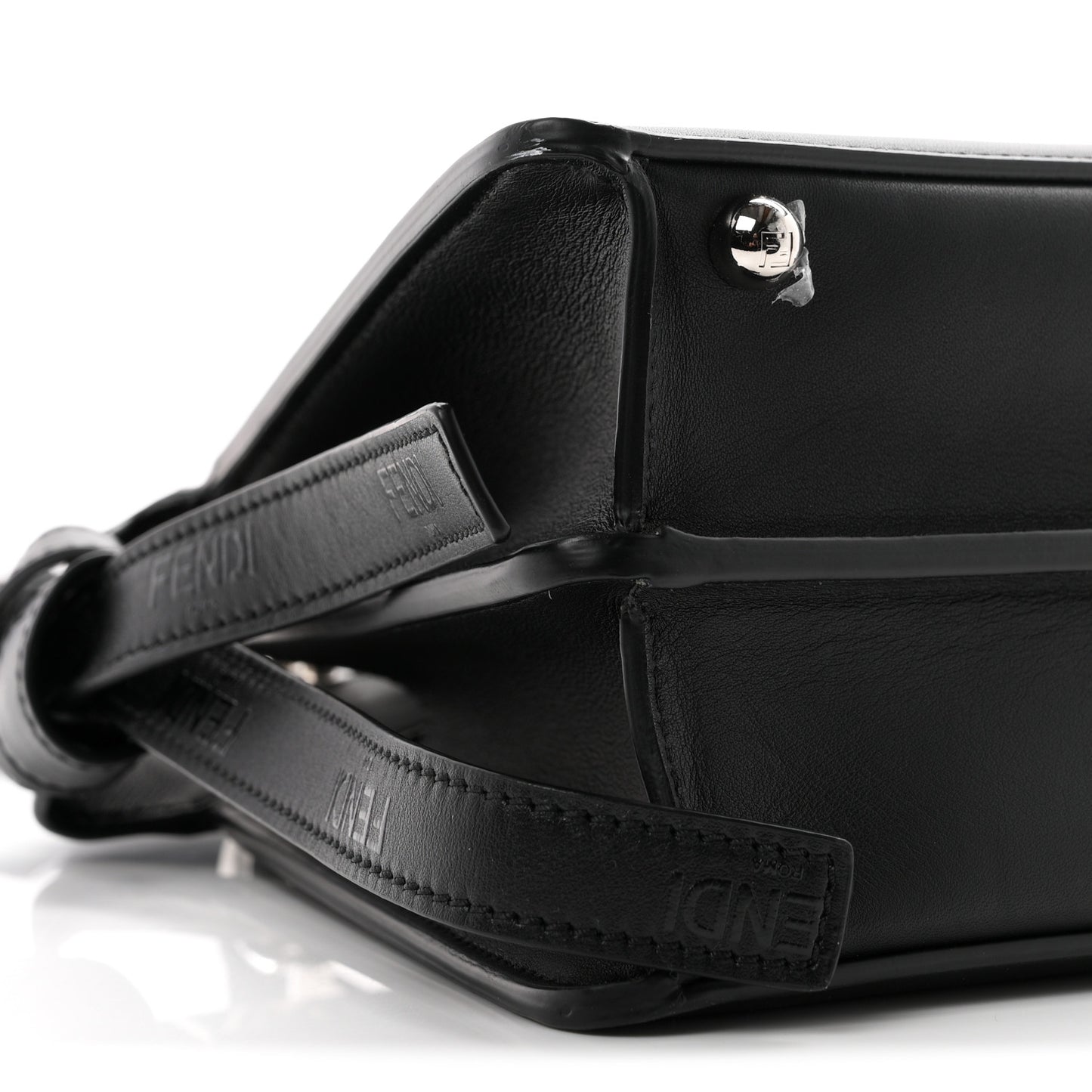 Vitello Seta Shiny Nappa Logo Embossed Laces Small Peekaboo I SEE U Satchel Black