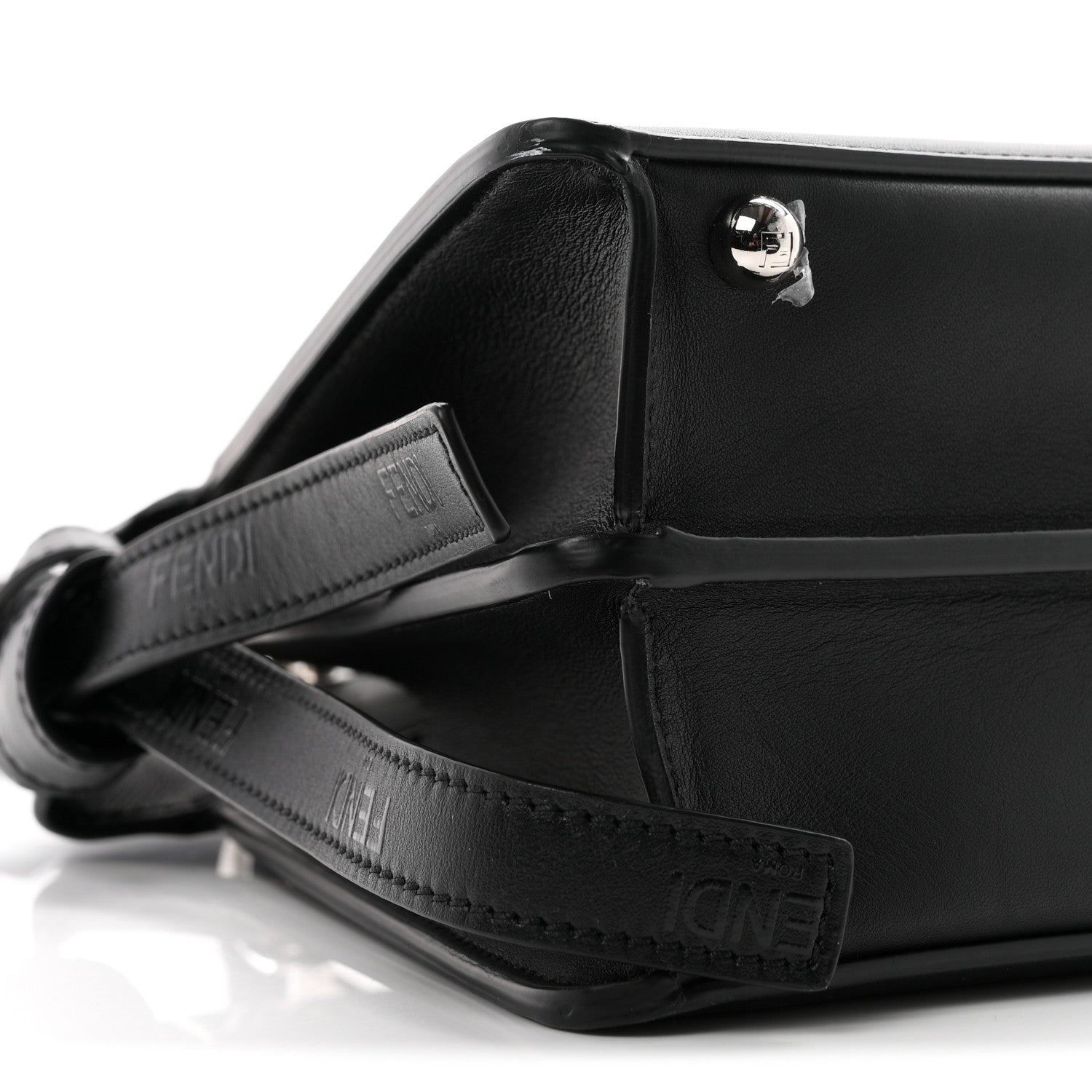 Fendi Vitello Seta Shiny Nappa Logo Embossed Laces Small Peekaboo I SEE U Satchel Black 9 of 10