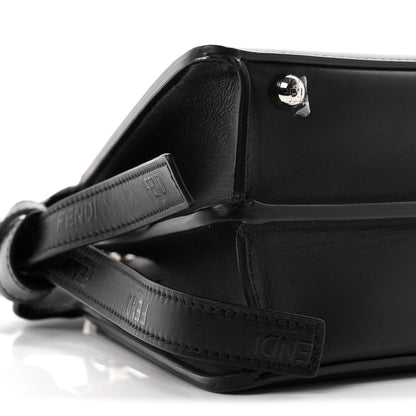 Fendi Vitello Seta Shiny Nappa Logo Embossed Laces Small Peekaboo I SEE U Satchel Black 9 of 10