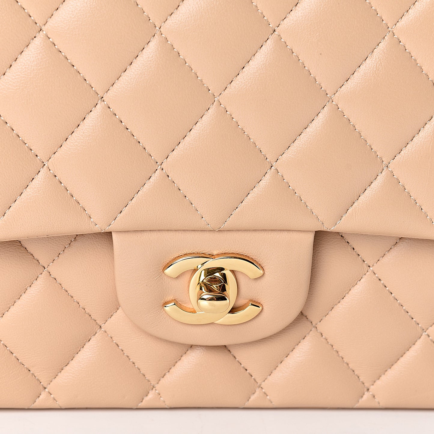 Lambskin Quilted Medium Double Flap Beige