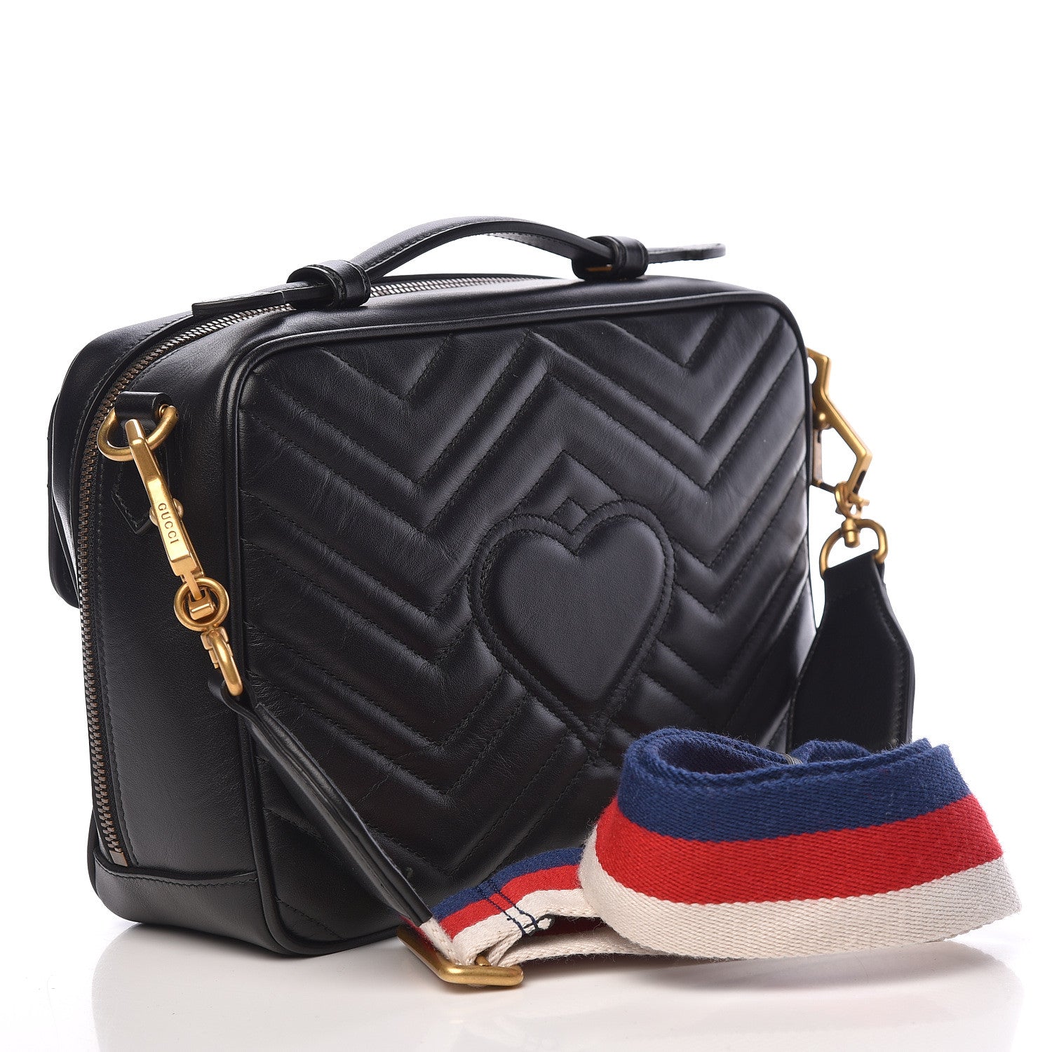 Gucci Calfskin Matelasse Sylvie Web Small GG Marmont Top Handle Shoulder Bag Black 3 of 10