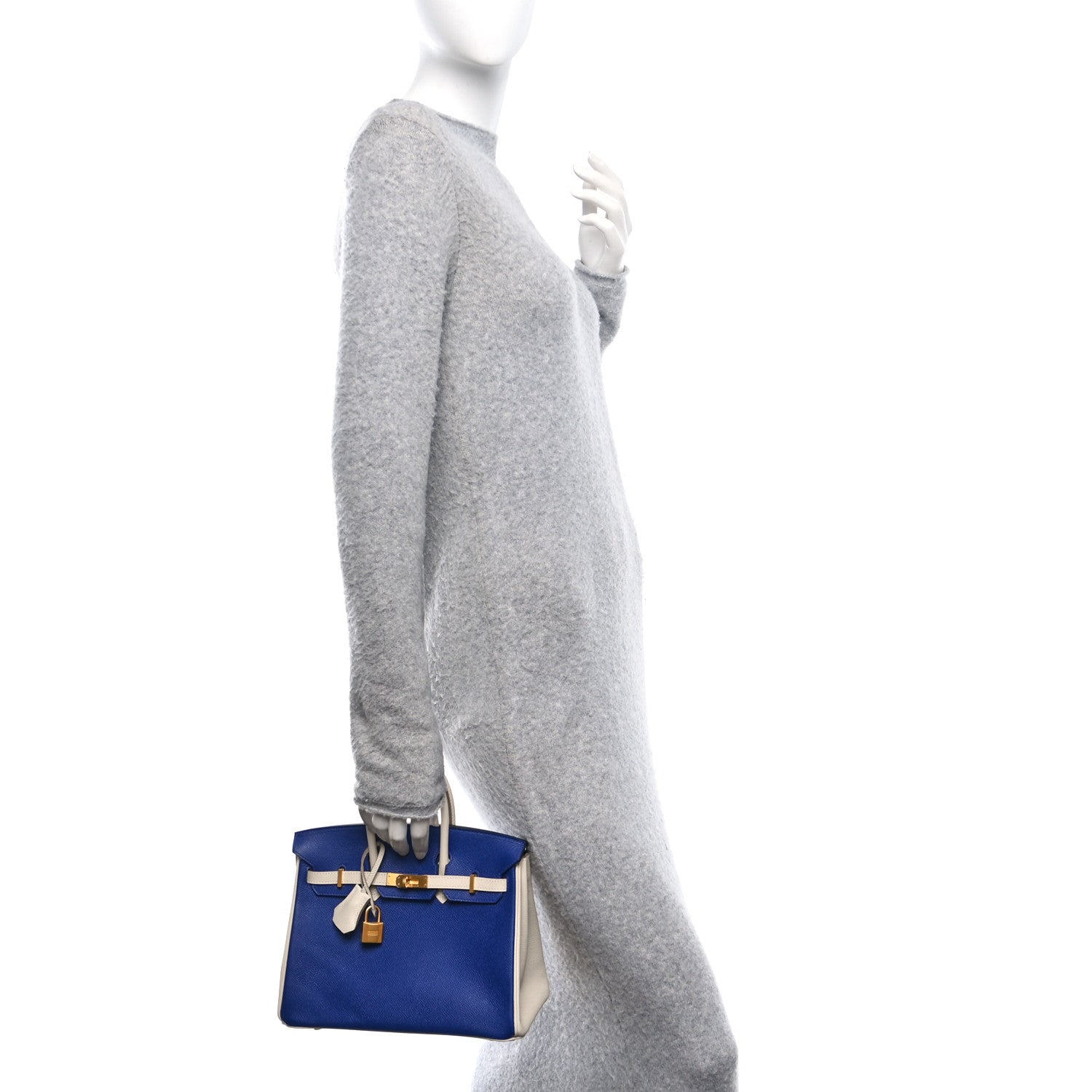 Hermes Epsom Horseshoe Birkin 25 Bleu Electrique Craie 2 of 11