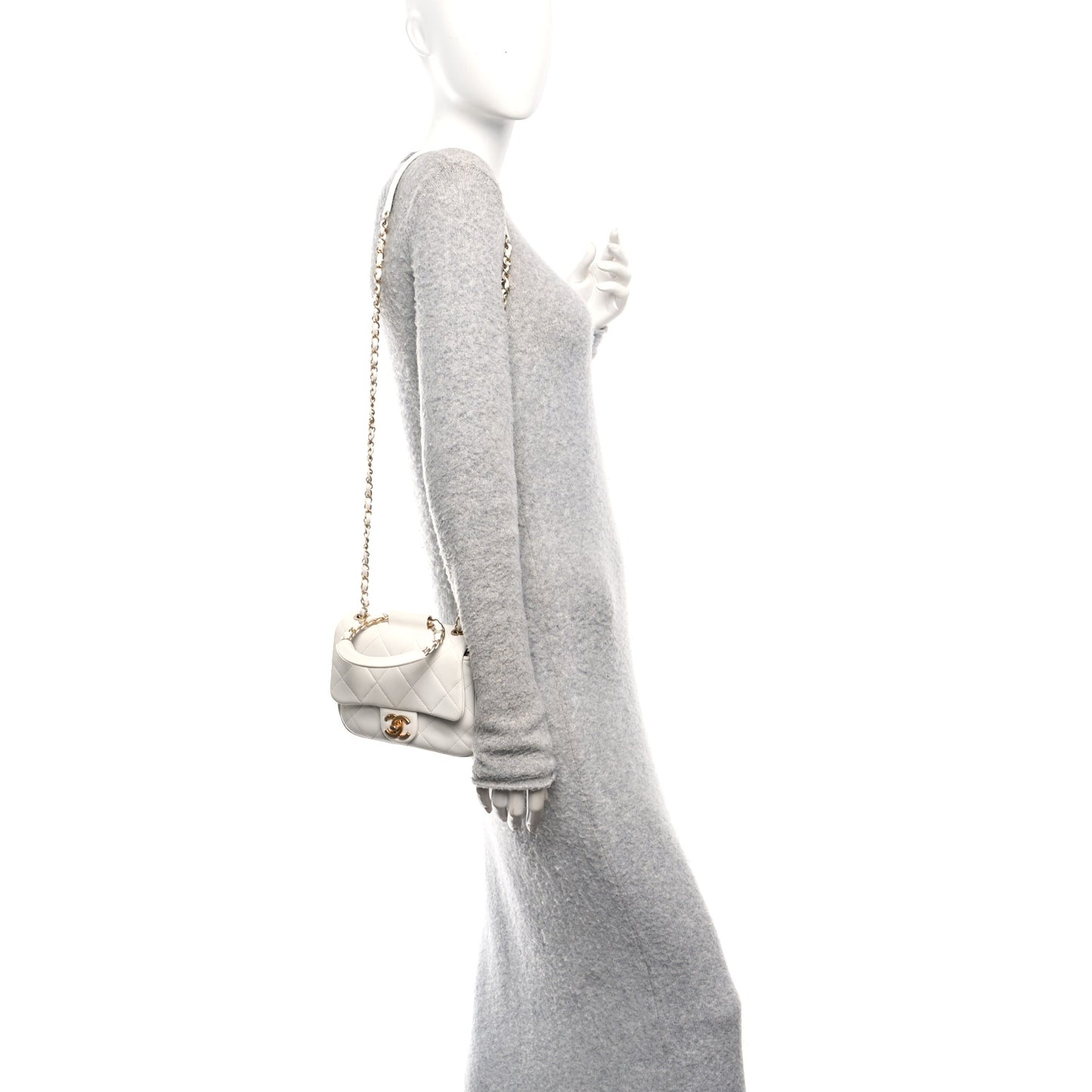 Lambskin Quilted Small Circular Handle Bag White