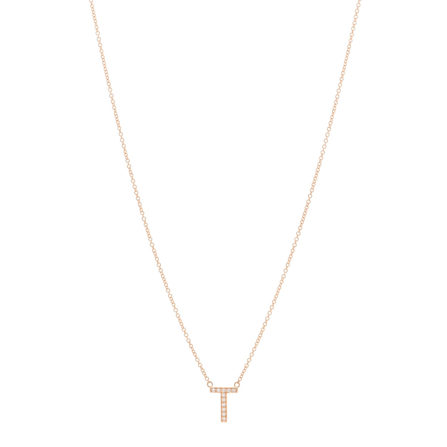 18K Rose Gold Diamond Letter T Pendant Necklace