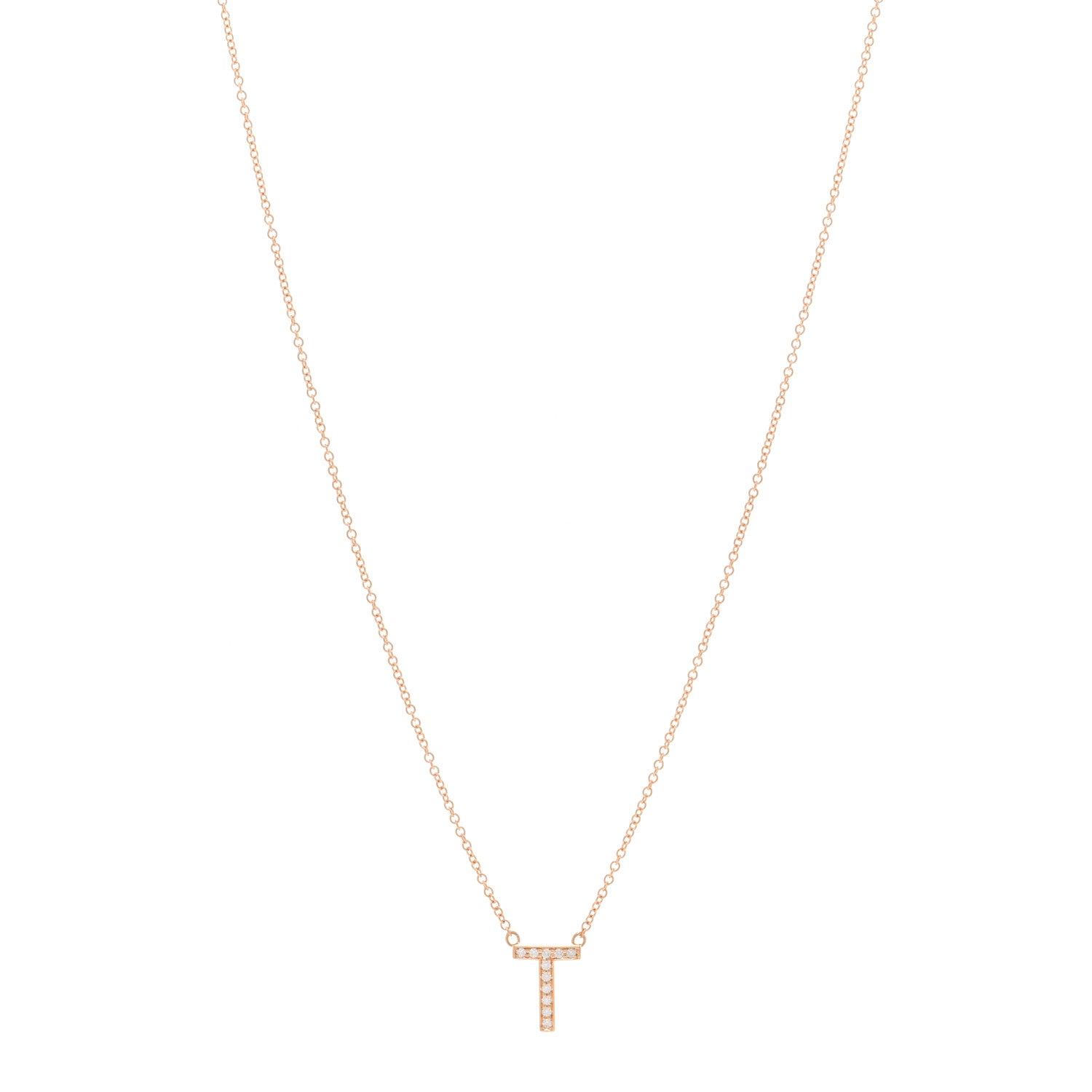 Tiffany 18K Rose Gold Diamond Letter T Pendant Necklace 1 of 4