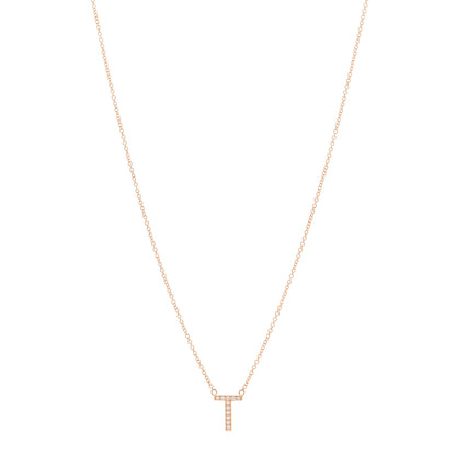 Tiffany 18K Rose Gold Diamond Letter T Pendant Necklace 1 of 4