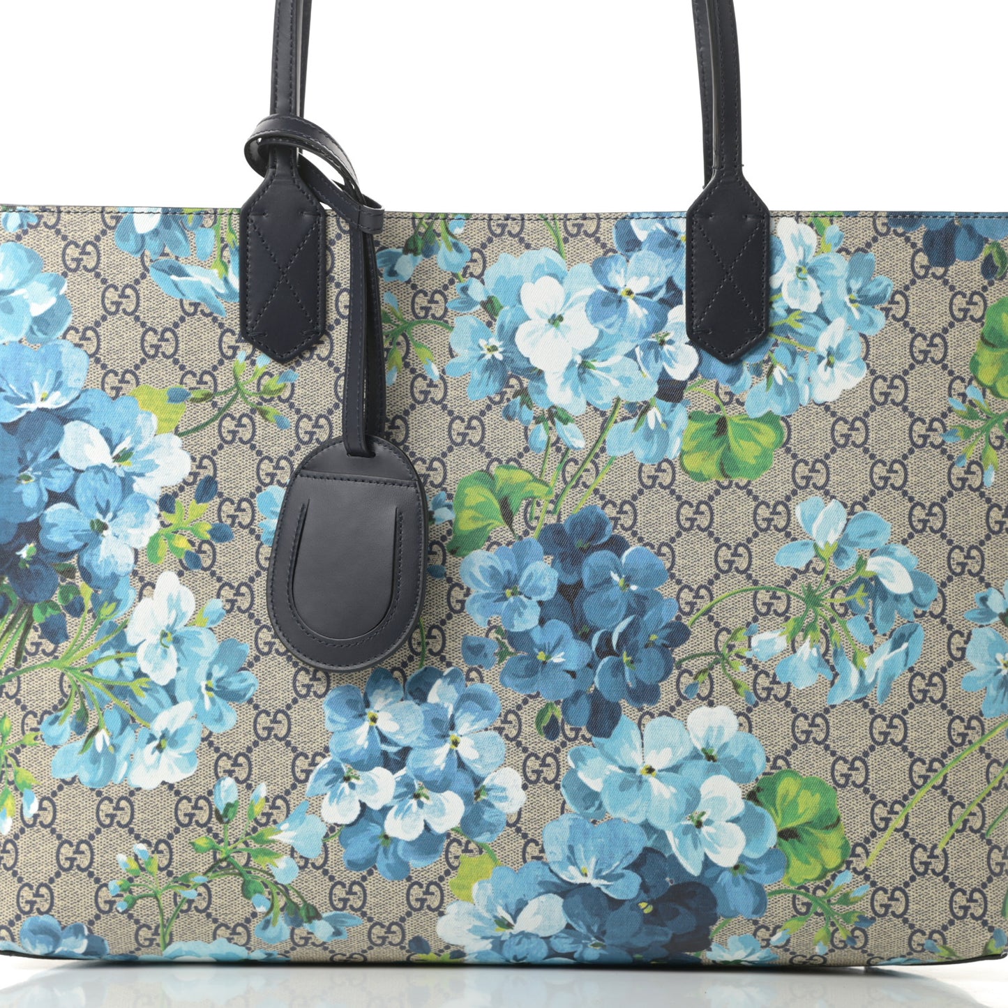 GG Supreme Monogram Blooms Medium Reversible Tote Beige Blue Navy