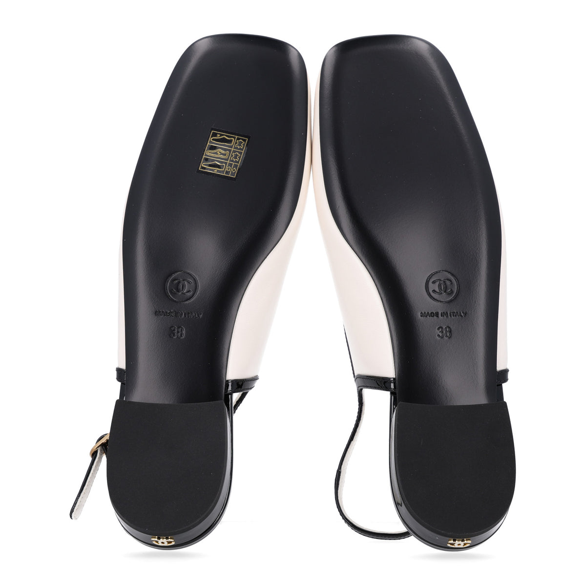 Lambskin Patent Calfskin CC Slingback Sandals 38 White Black